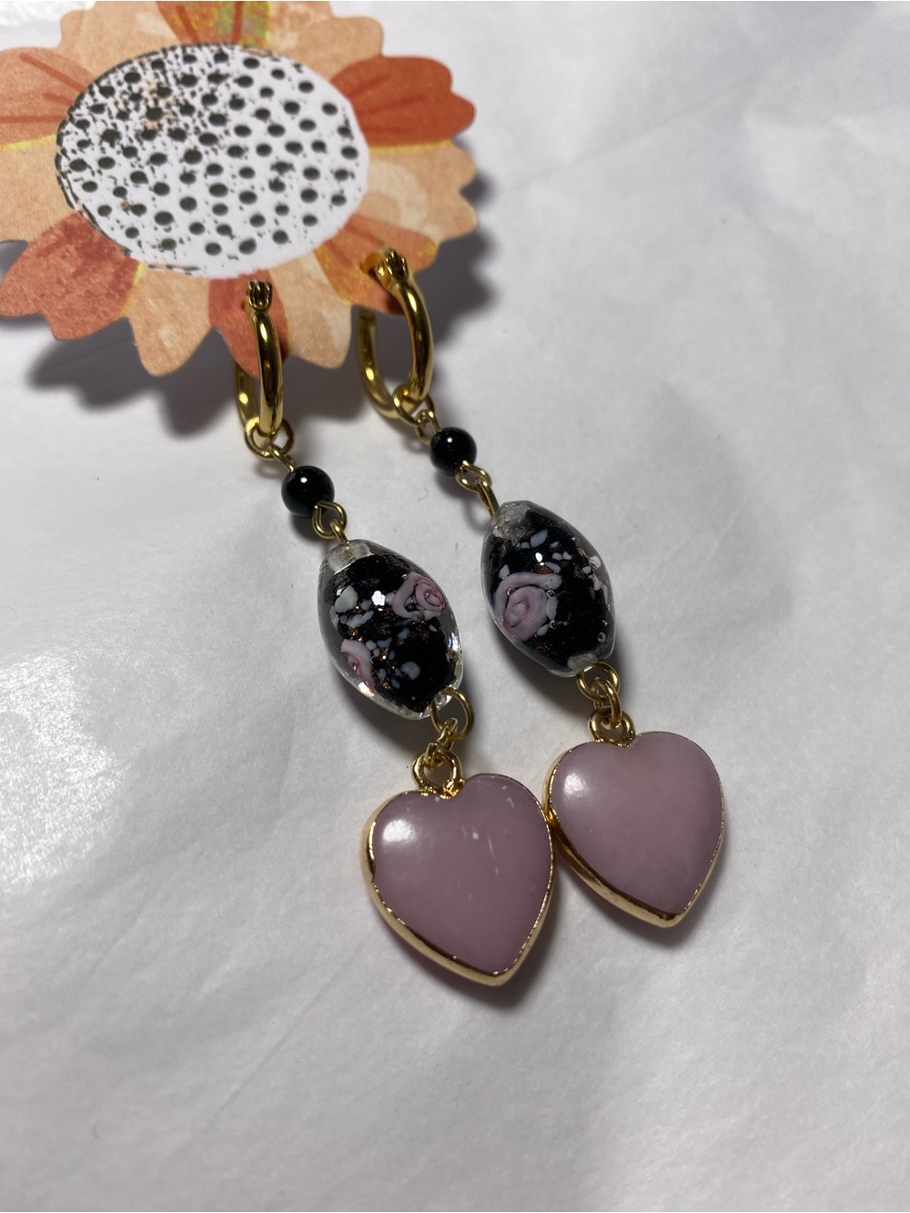 Free people Glass Beads Pink heart earrings - Gold Tone